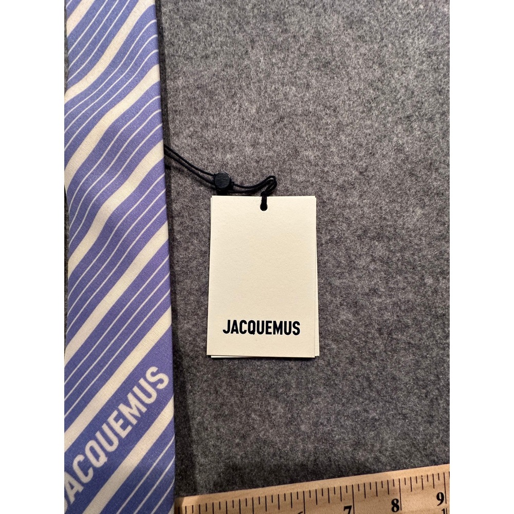 Jacquemus La Cravate Purple White Striped Logo Silk Neck Tie Made in Italy NEW